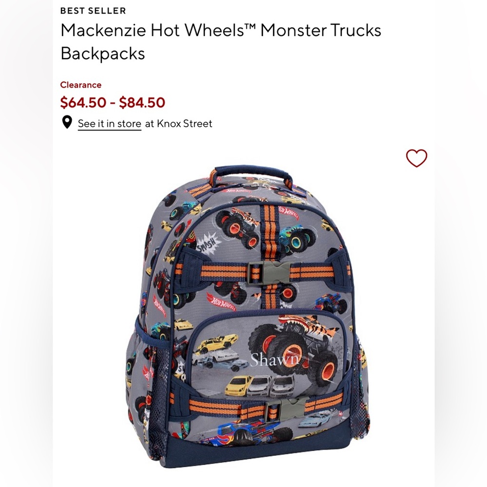 Pottery Barn Kids Mackenzie Hot Wheels Backpack